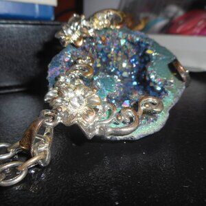 GEODE NECKLACE, silver, WEAR AS A GEODE OR A ROCK pendant.